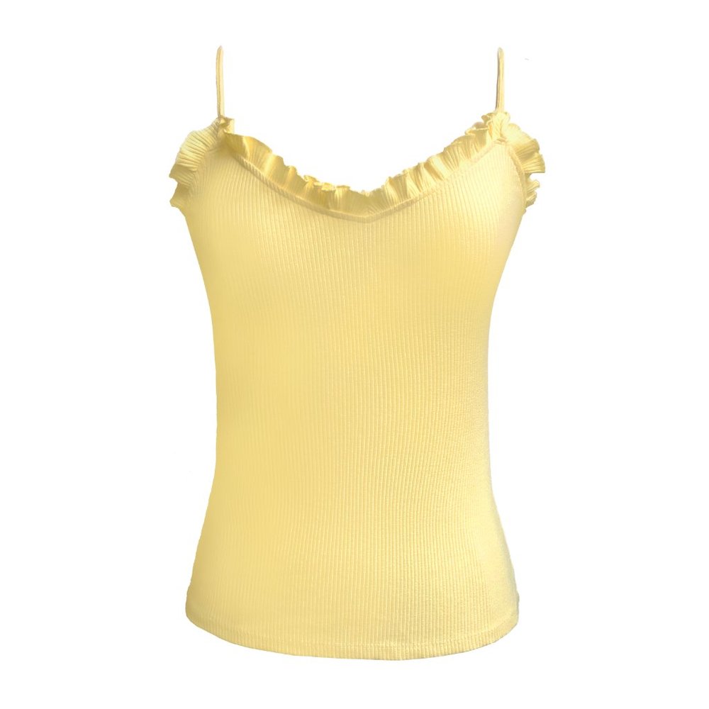 H&M pale yellow ruffle edge ribbed tank top